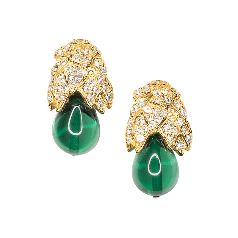 Emerald Drop Clip Earrings