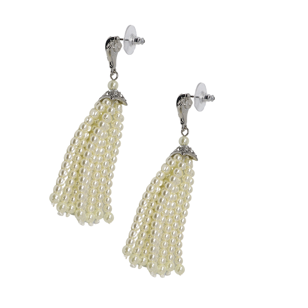 Glamorous Pearl Tassel Pierced Earrings Luxurious and Alluring Jewelry Kenneth Jay Lane Statement Earrings Cascading Faux Pearl Tassel Dazzling Rhodium and Rhinestone Cap Comfortable Pierced Earrings Opulent and Sophisticated Accessories Timeless Elegance Pearl Earrings Gift for Glamour Enthusiasts Cascading Faux Pearl Earrings with Rhinestone Cap