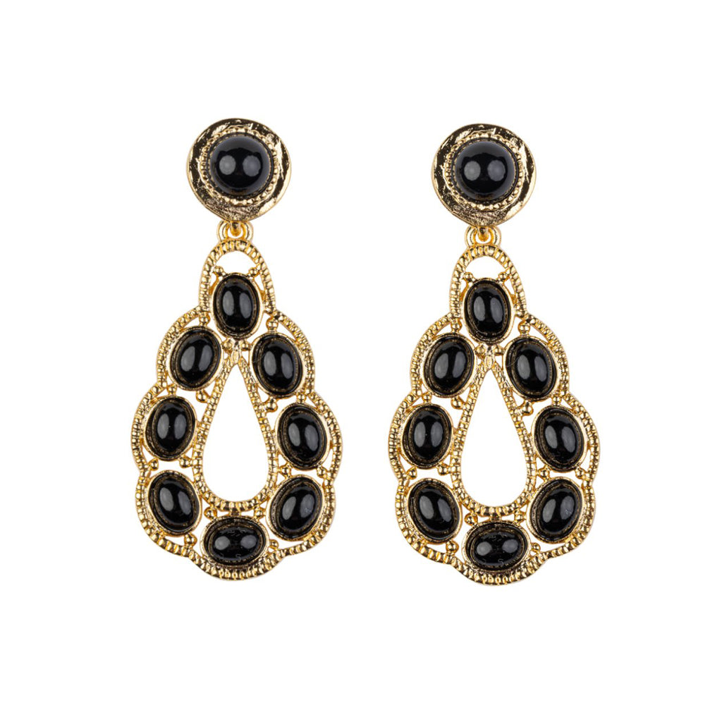 Black Cabochons Teardrop Shape Earring