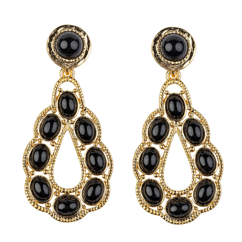 Black Cabochons Teardrop Shape Earring