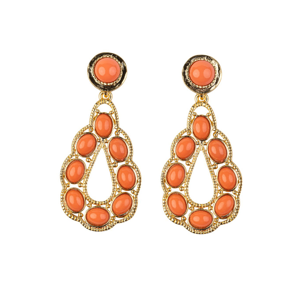 Coral Cabochons Teardrop Shape Earring