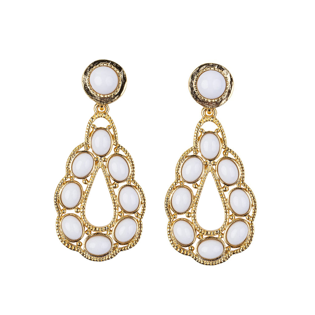 White Cabochons Teardrop Shape Earring