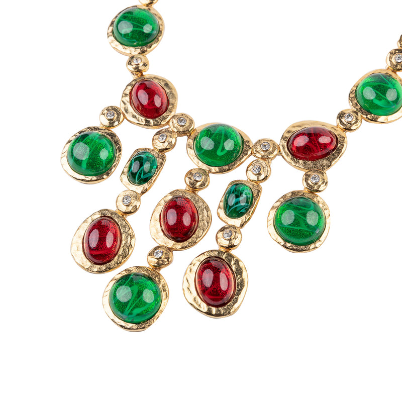 Satin Gold and Crystal Multicolor Gem Necklace