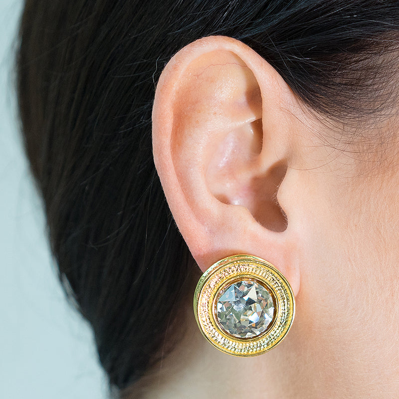Round Crystal Clip Earrings
