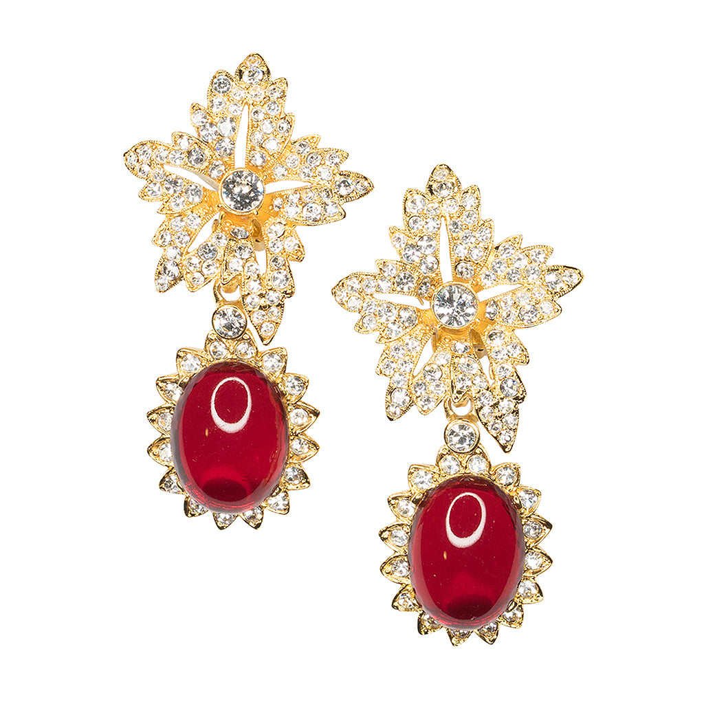 Ruby Drop Clip Earrings