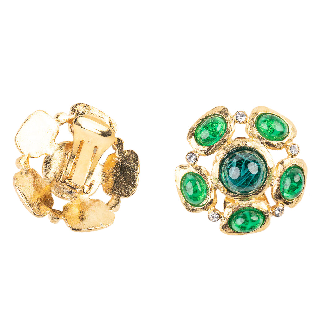 Emerald Cabochon Clip Earrings