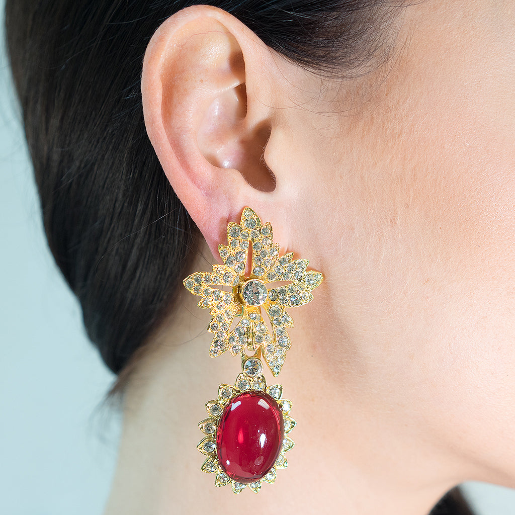 Ruby Drop Clip Earrings