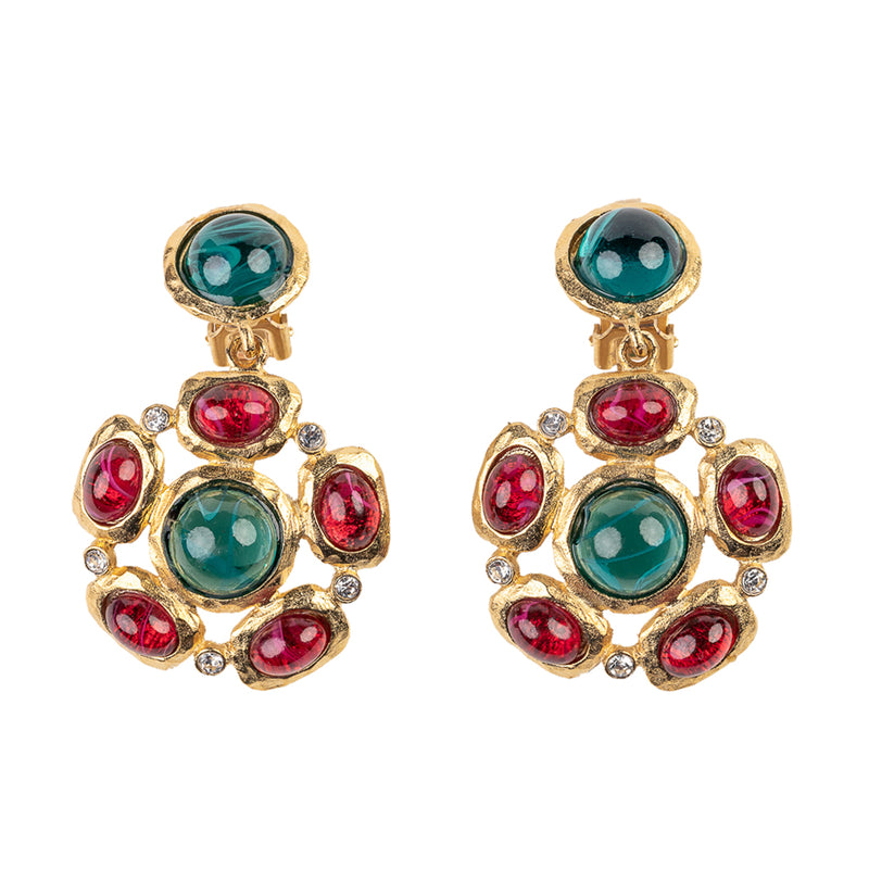 Emerald and Ruby Gem Clip Earring