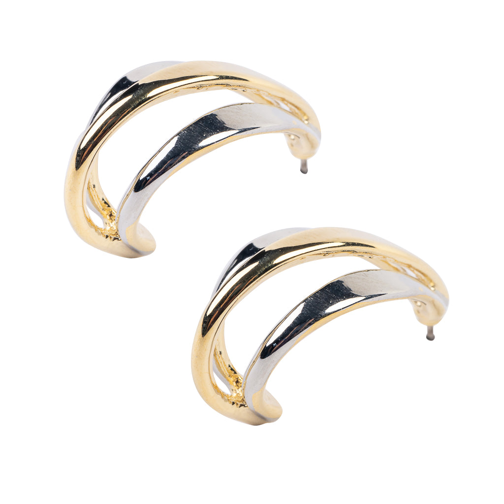 Gold and Silver Half Hoop Earring