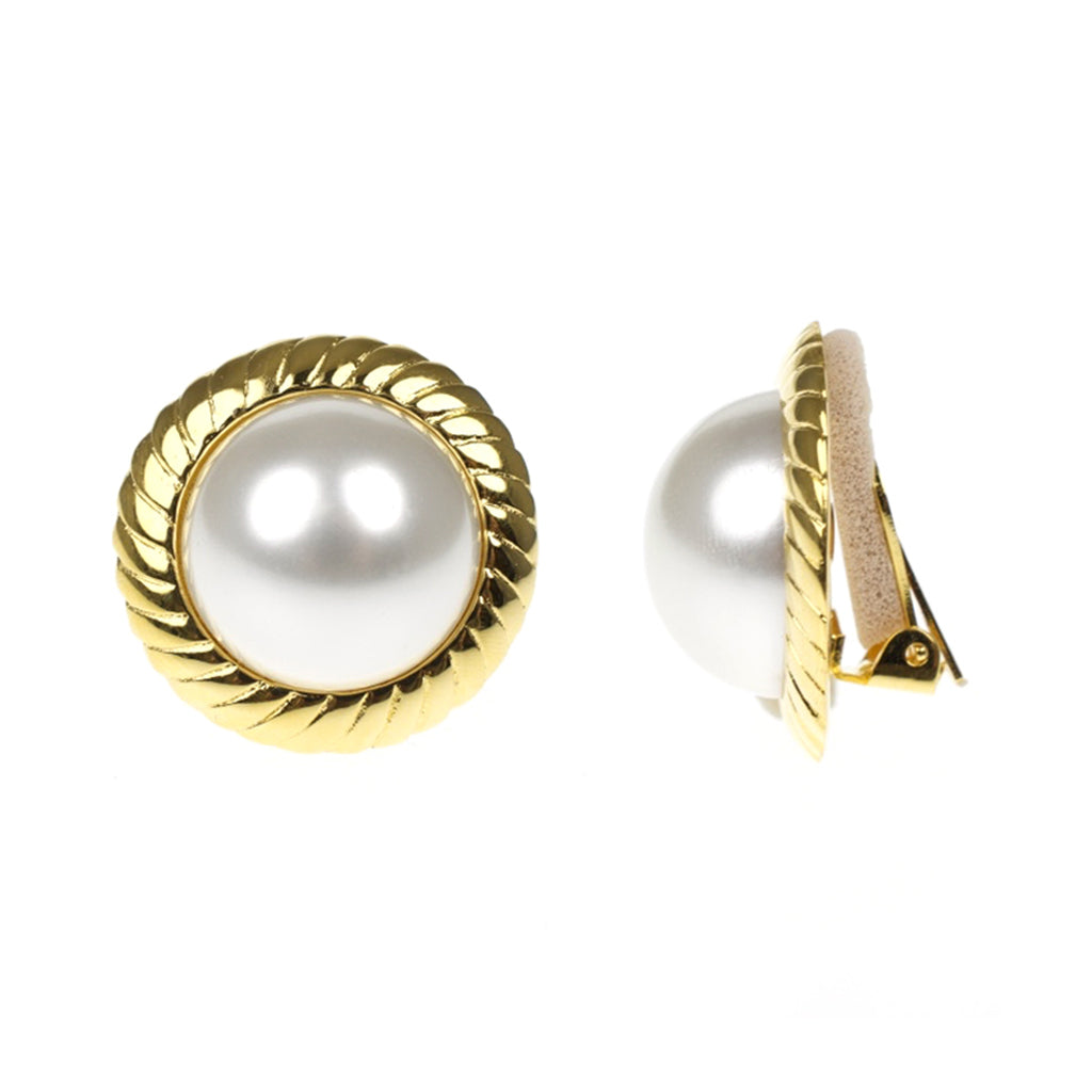 Barbara Bush Twist Pearl Button Earrings