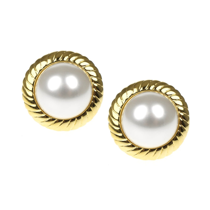 Cultura Pearl & Polished Gold Button Clip Earrings