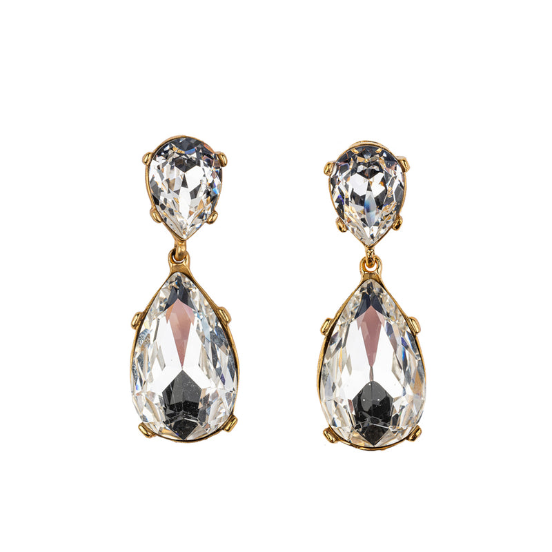 Crystal and Polished Gold Double Teardrop Earring