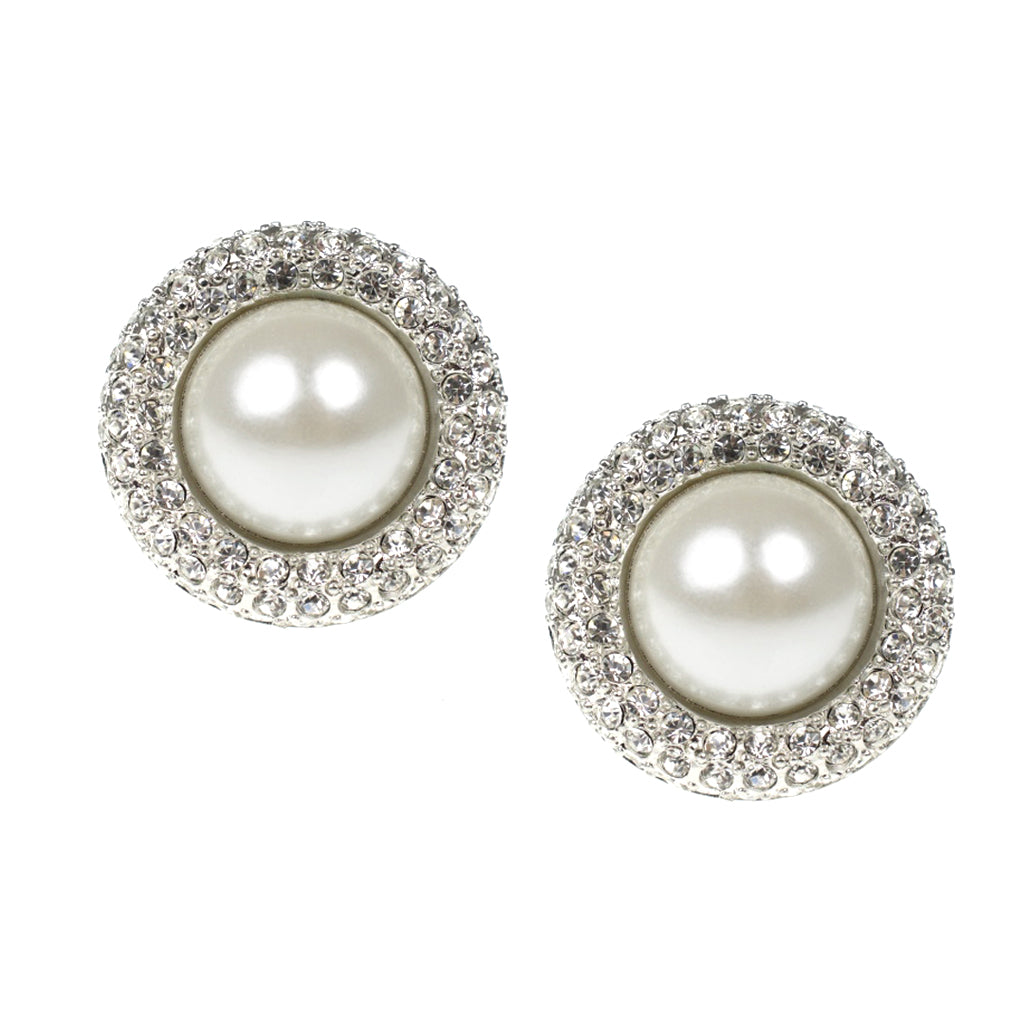 Silver & Crystal Pearl Clip Earrings