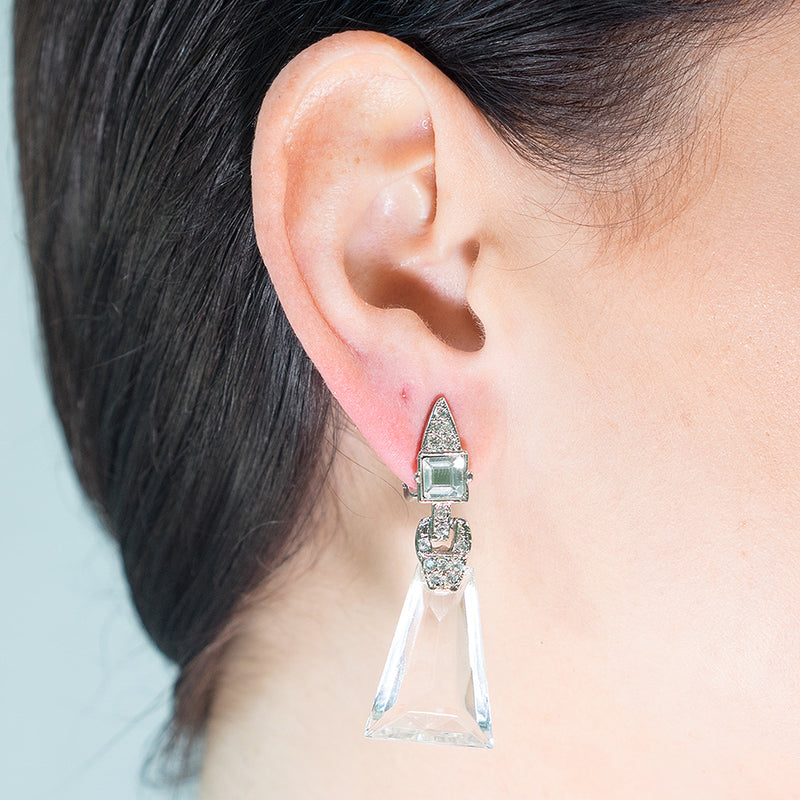 Crystal Art Deco Clip Earrings
