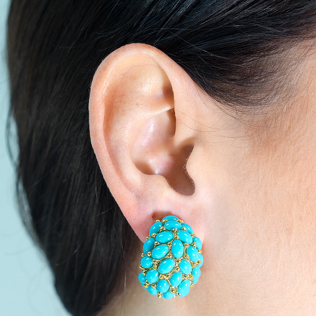 Turquoise Cabochon Hoop Clip Earrings