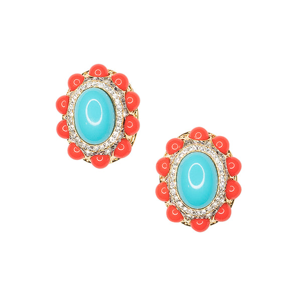 Coraline And Turquoise Clip Earrings