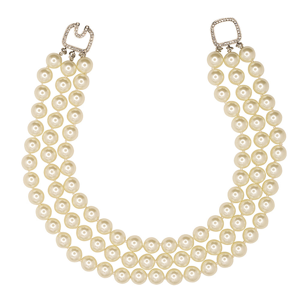 3 Row Pearl Necklace With Silver Clasp