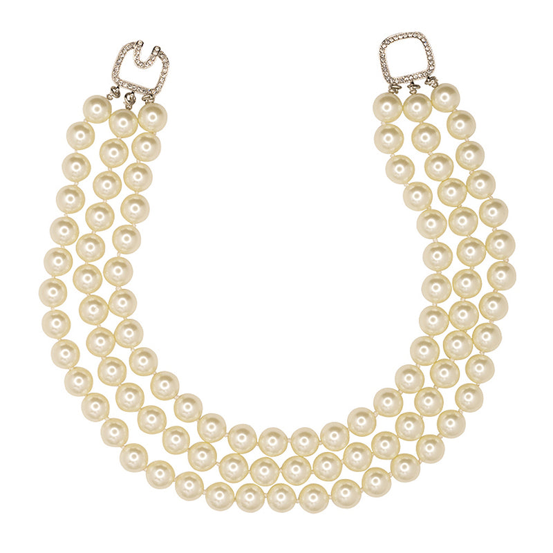 3 Row Pearl Necklace With Silver Clasp