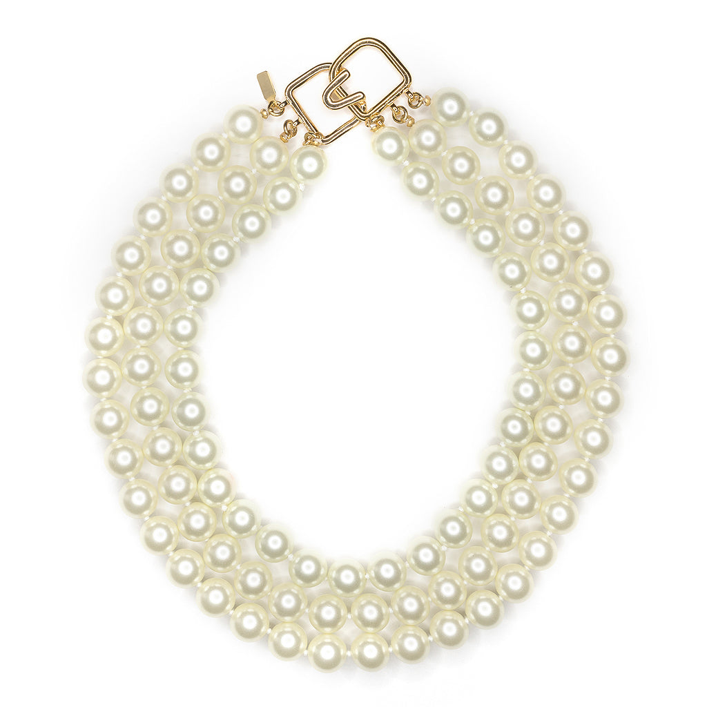 3 Row Pearl Necklace With Gold Clasp – KennethJayLane.com
