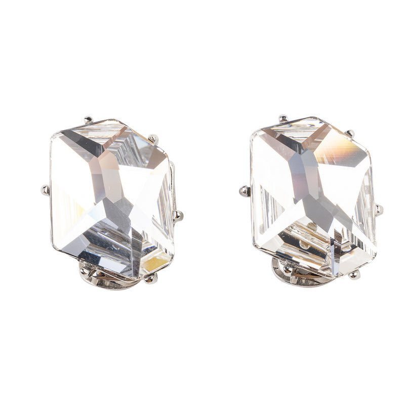 Silver Hexagon Earring with Crystal Center
