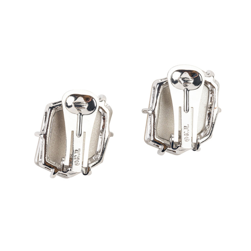 Silver Hexagon Earring with Crystal Center