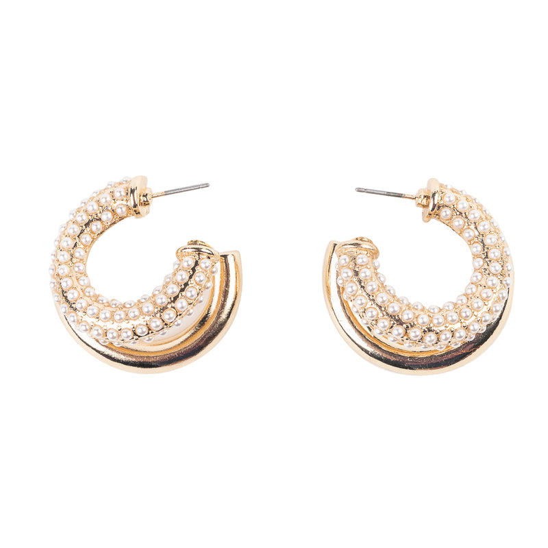 Gold and Pearl Double Hoop Earring