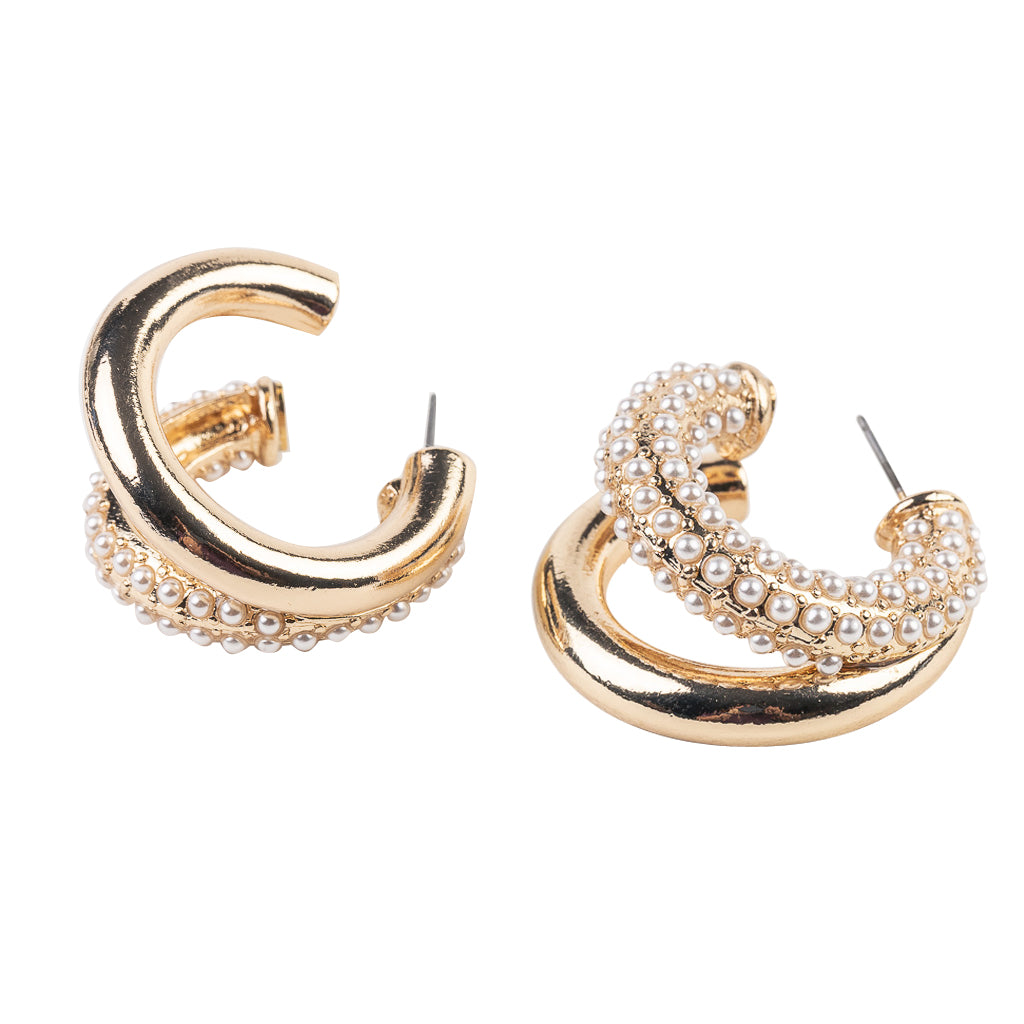 Gold and Pearl Double Hoop Earring