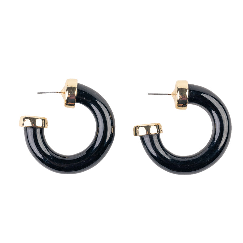 Black Polished Hoop Earring with Gold