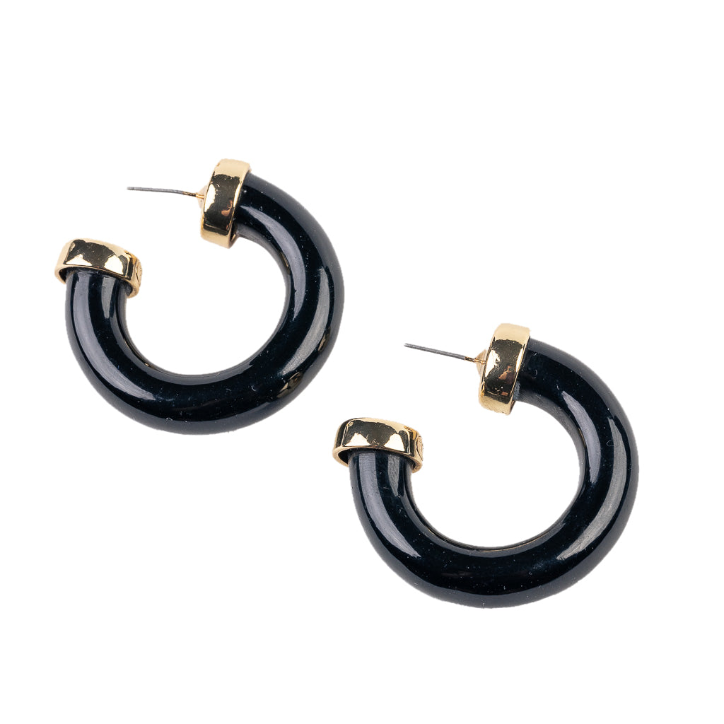 Black Polished Hoop Earring with Gold