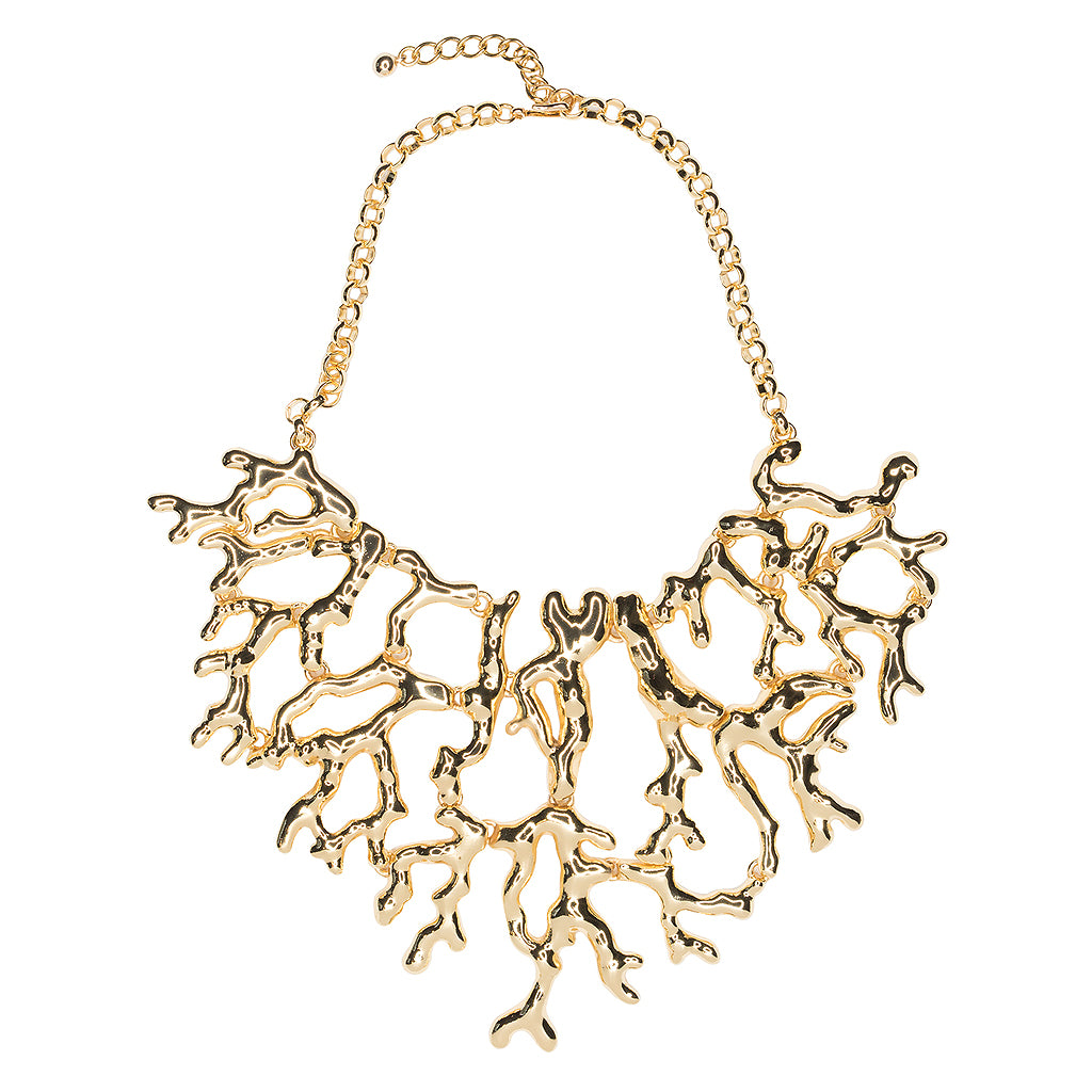 Polished Gold Coral Branch Necklace