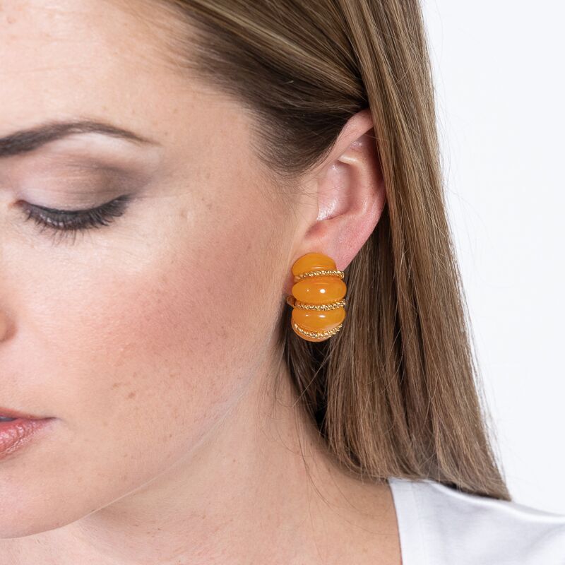 Amber Resin Gold Wire Wrapped Clip Earrings