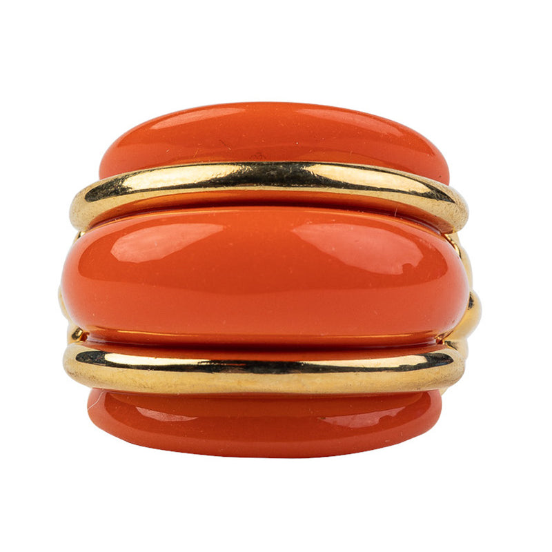 Gold and Coral Double Ribbed Ring