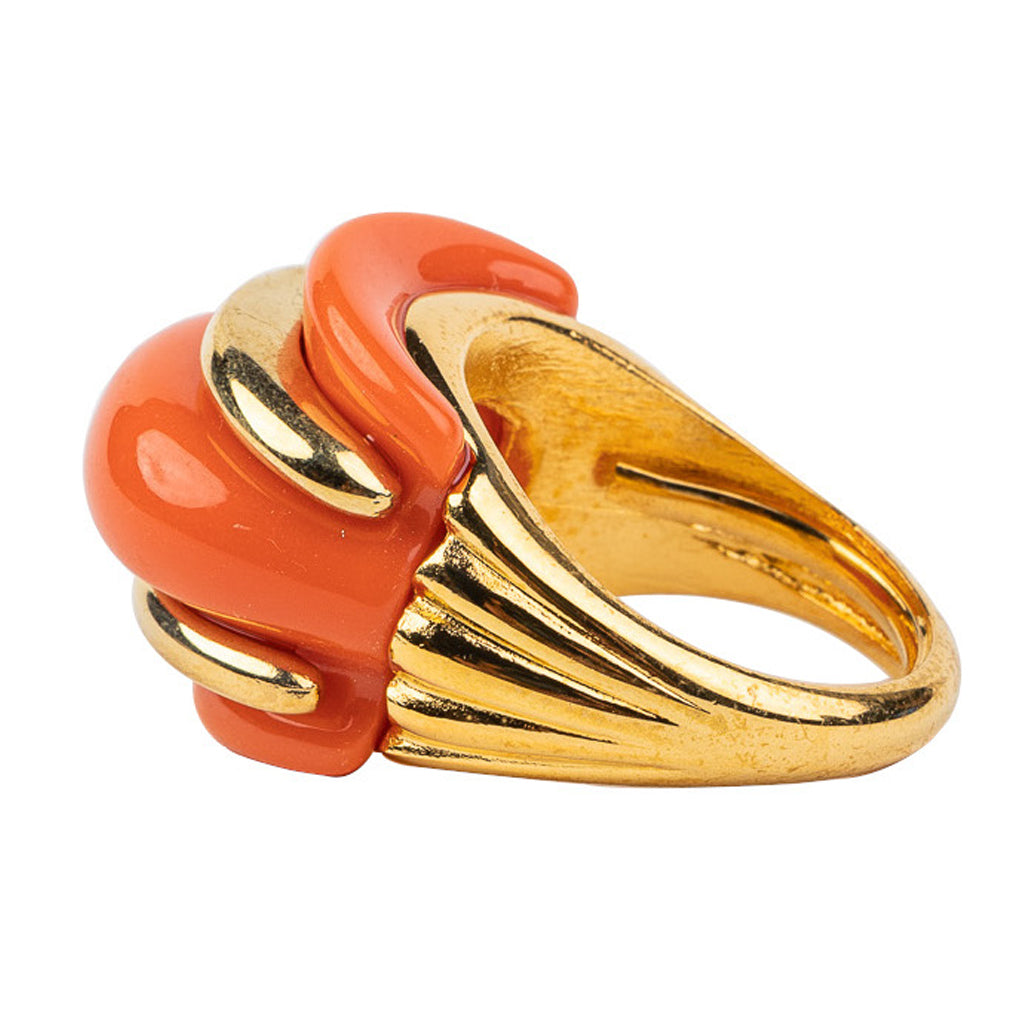 Gold and Coral Double Ribbed Ring