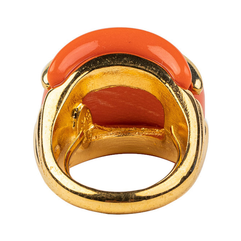 Gold and Coral Double Ribbed Ring