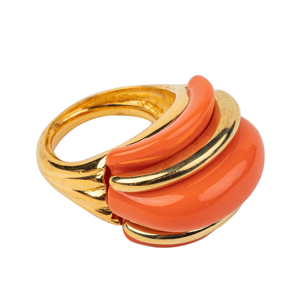 Gold and Coral Double Ribbed Ring