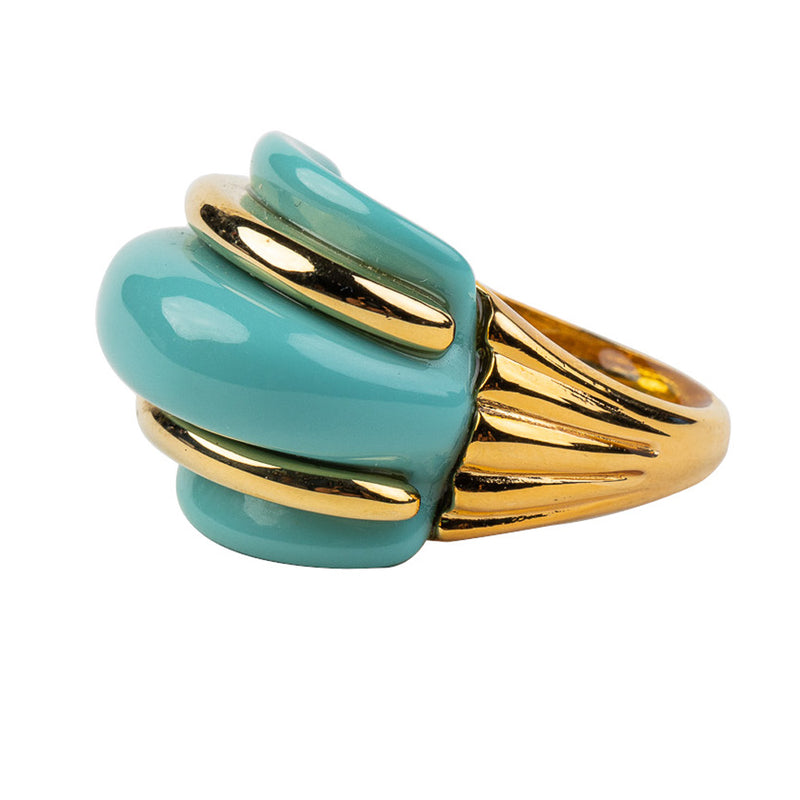Gold and Turquoise Double Ribbed Ring