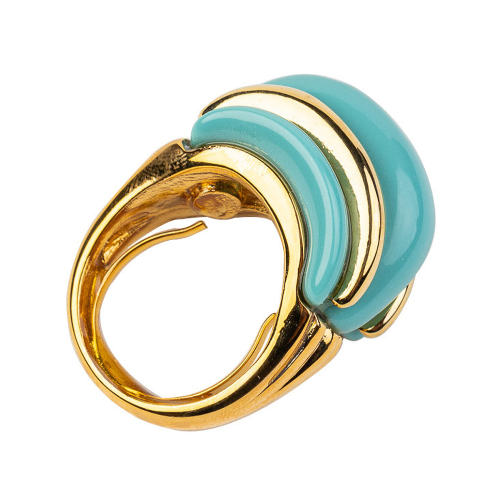 Gold and Turquoise Double Ribbed Ring