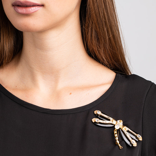 Gold and Crystal Dragonfly Pin