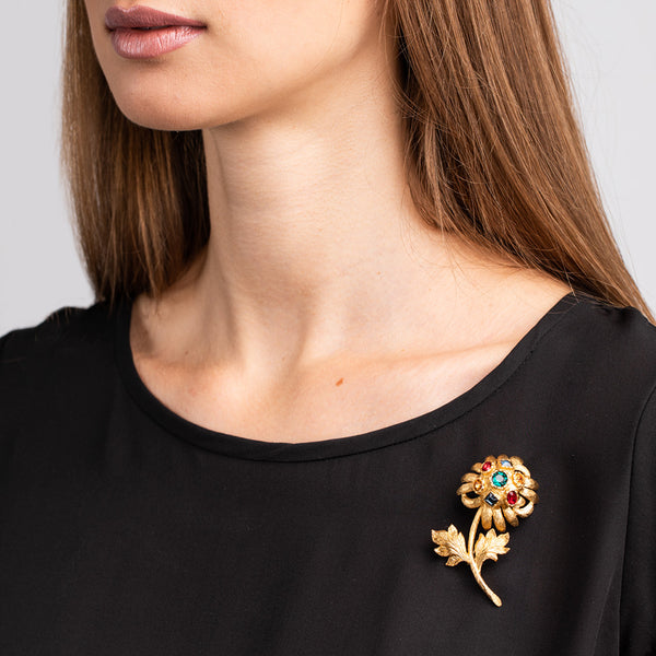 Gold Flower with Multi Gem Pin