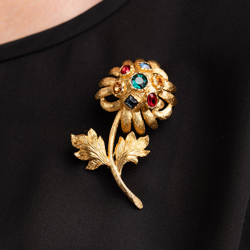 Gold Flower with Multi Gem Pin