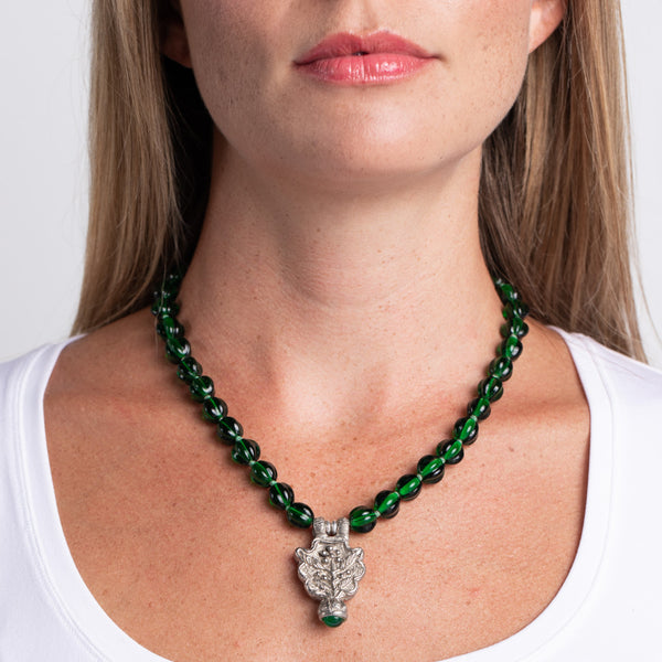 Vintage Emerald Necklace with Silver Pendant