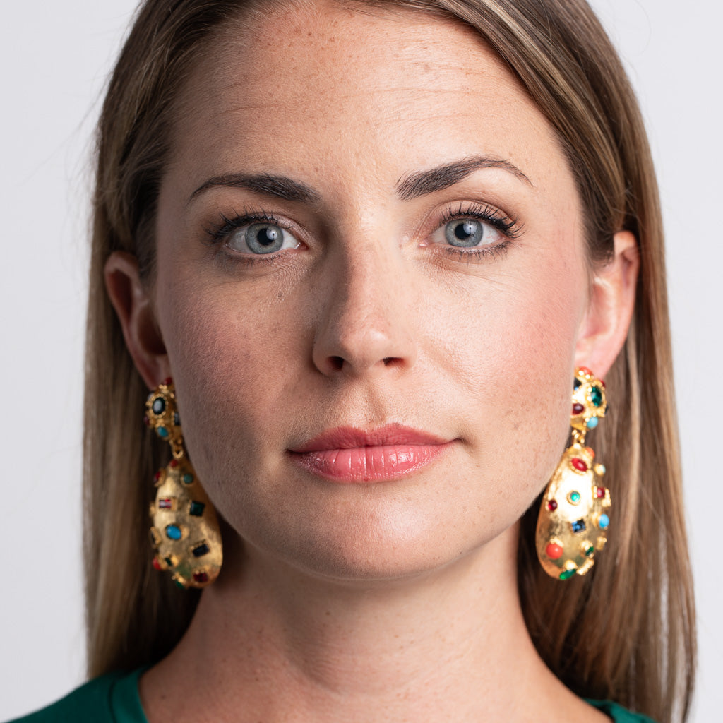 Multicolored Cabochon Clip Earrings