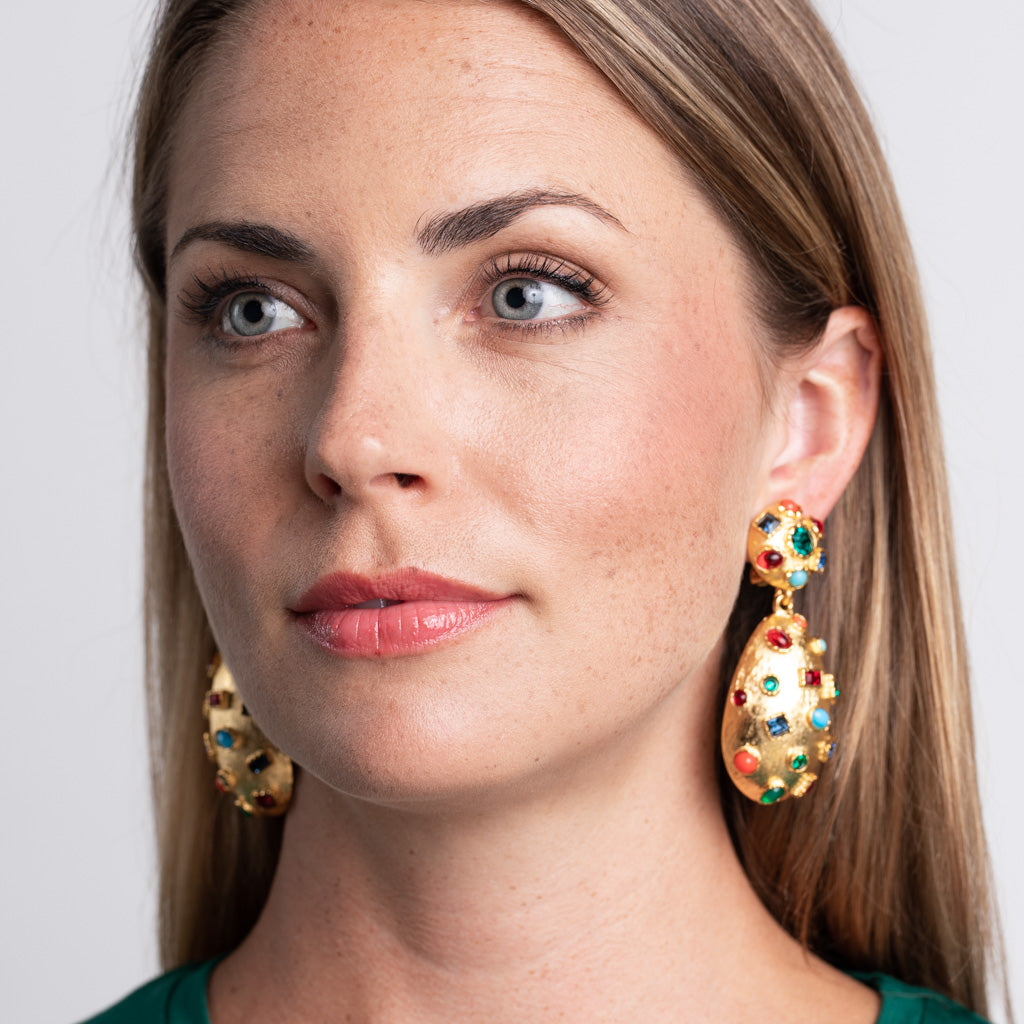 Multicolored Cabochon Clip Earrings