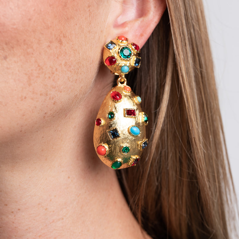 Multicolored Cabochon Clip Earrings