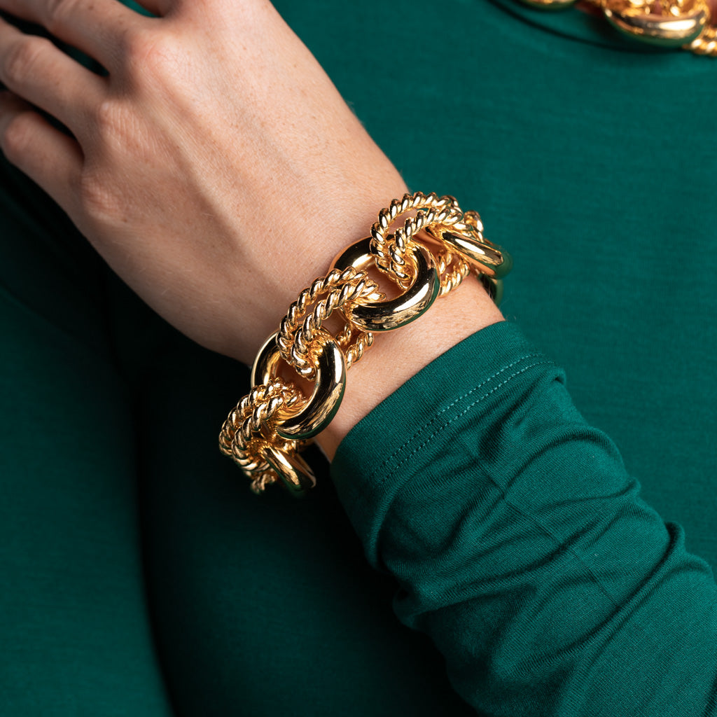 Polished Gold Rope Link Bracelet
