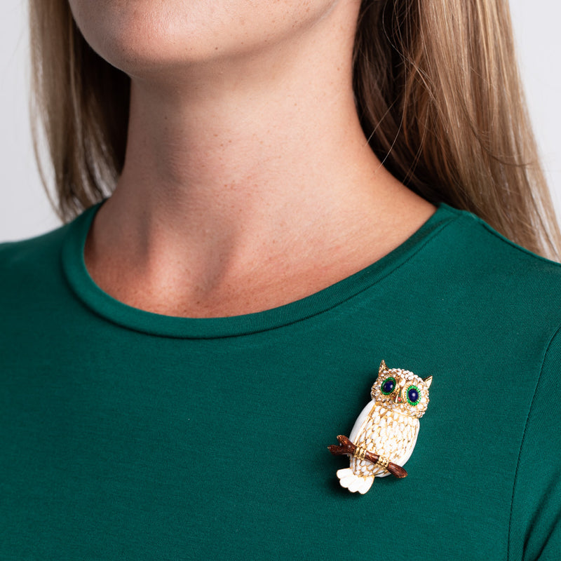 Gold with White Owl Pin