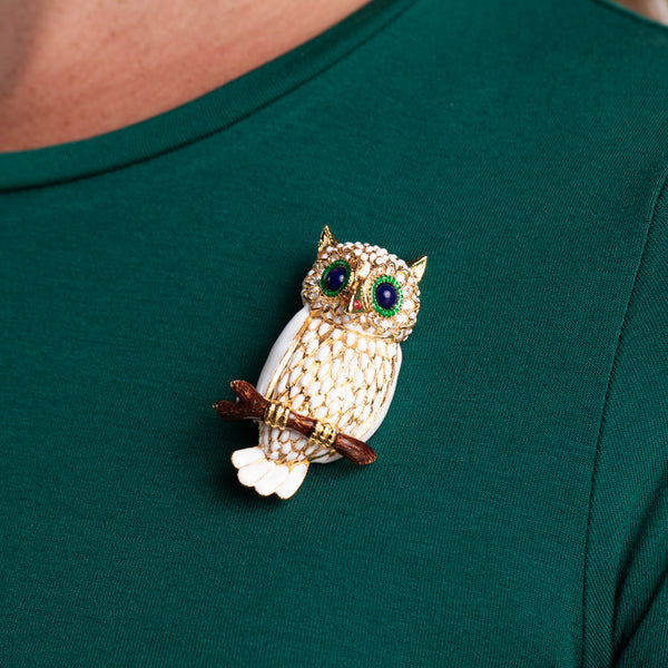 Gold with White Owl Pin