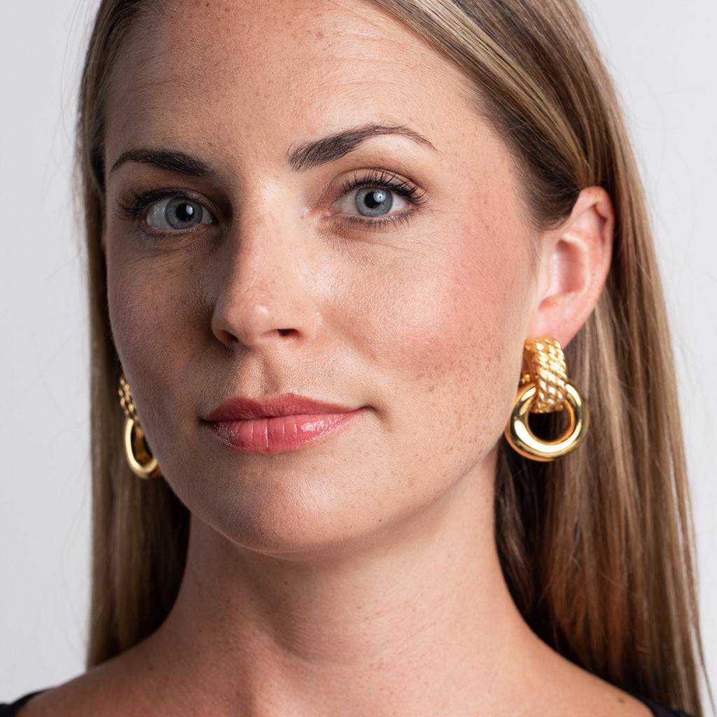Polished Gold Doorknocker Clip Earrings