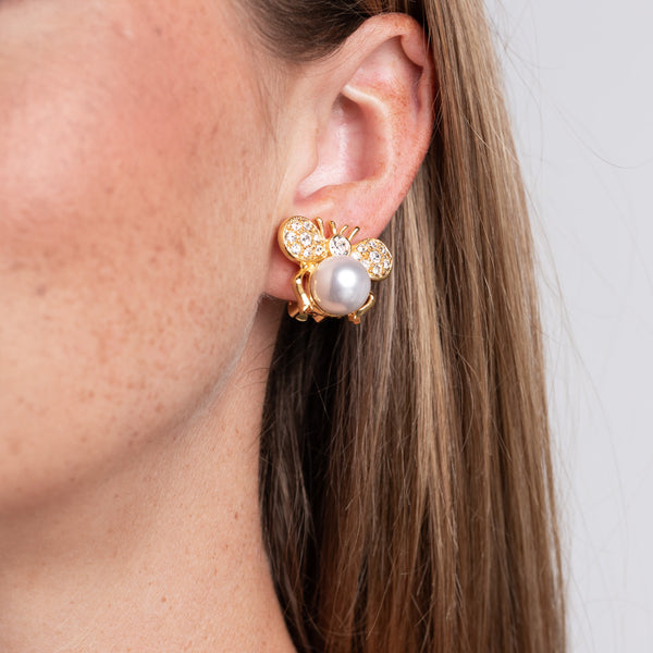 Cultura Pearl Bee Clip Earrings