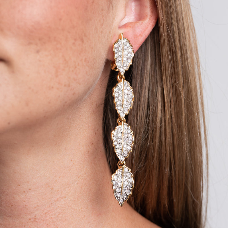 Rhinestone Leaves Clip Earrings